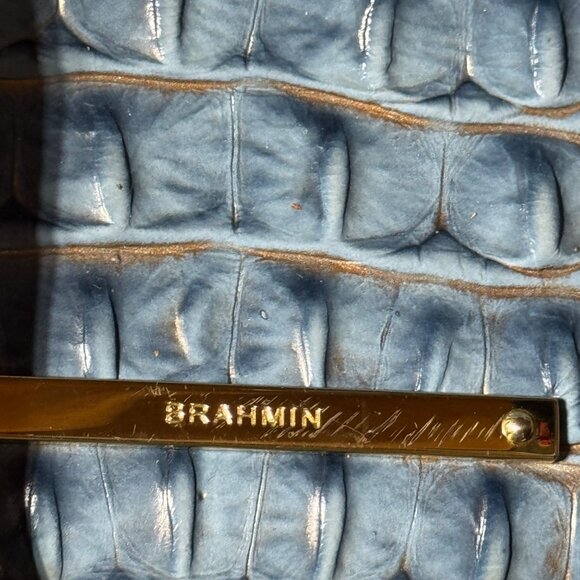 Brahmin Embossed Crocodile Blue Leather Women's Shoulder Bag With Gold Accents - Picture 10 of 12